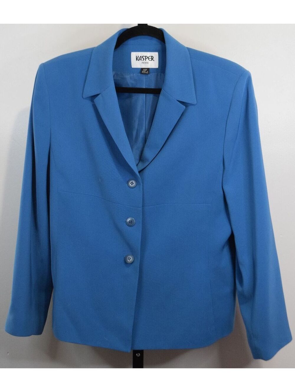 Kasper Petite Three Button Notch Lapel Blazer Blue Womens Size 14P